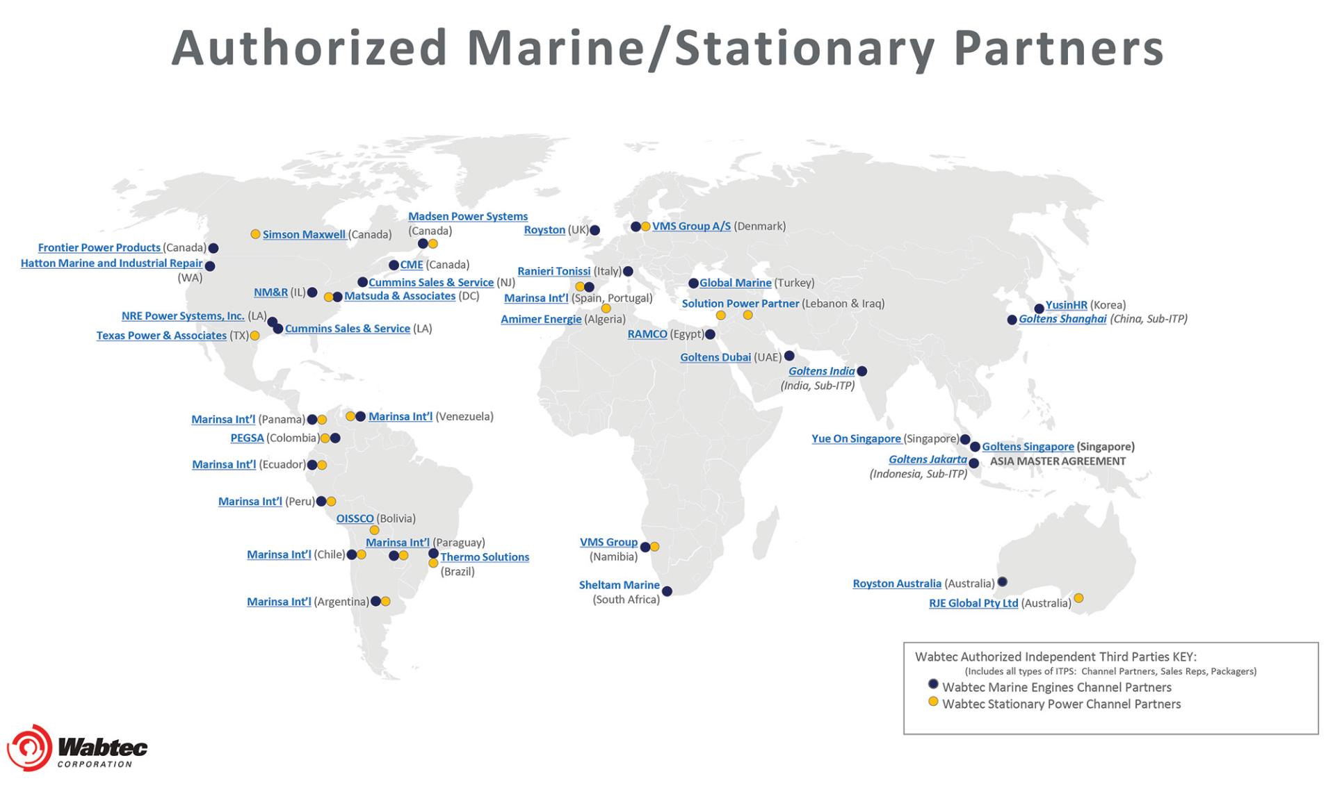 Wabtec Authorized Marine Partners Parts and Service Map