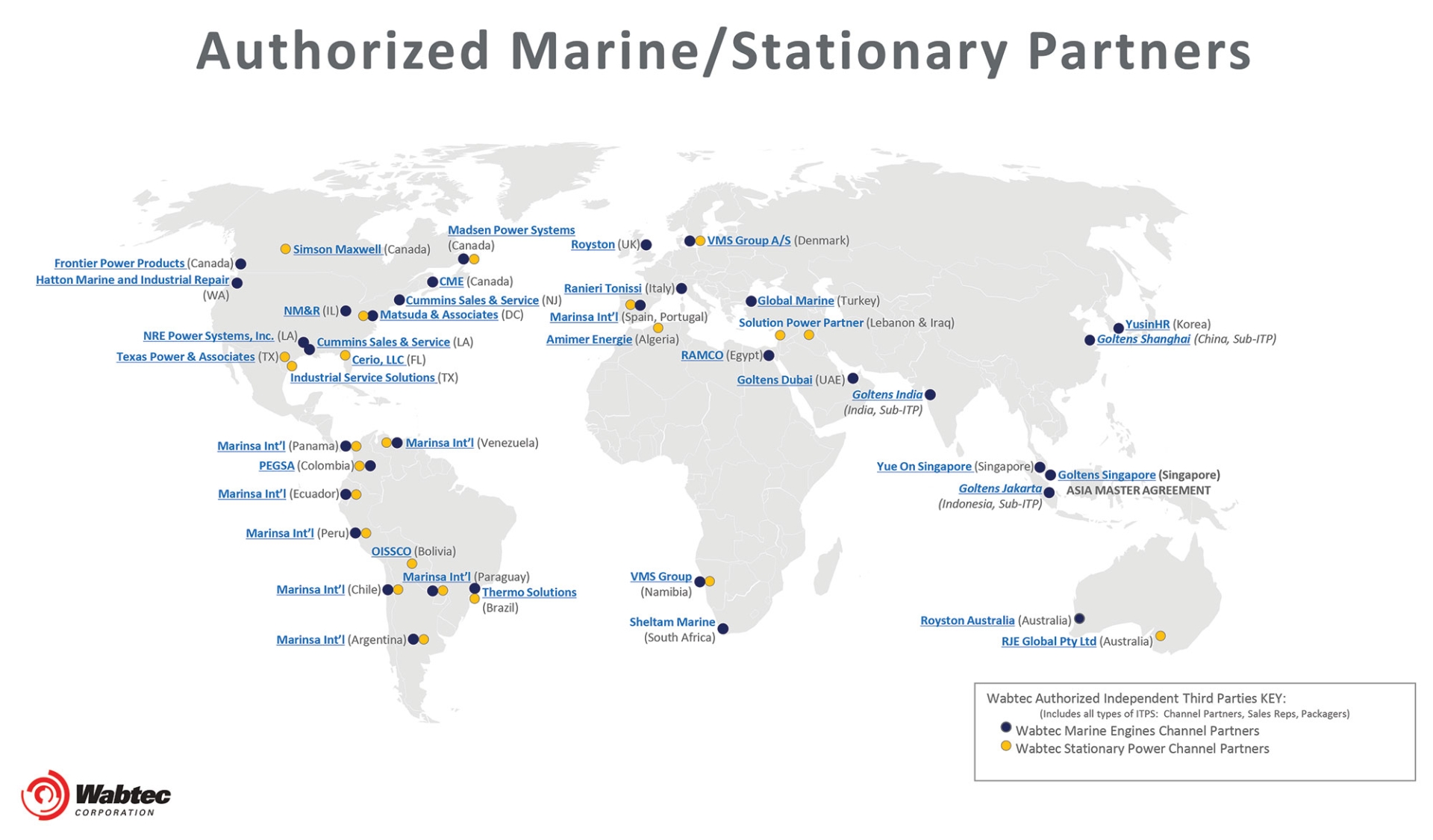 Wabtec Authorized Marine Partners Parts and Service Map
