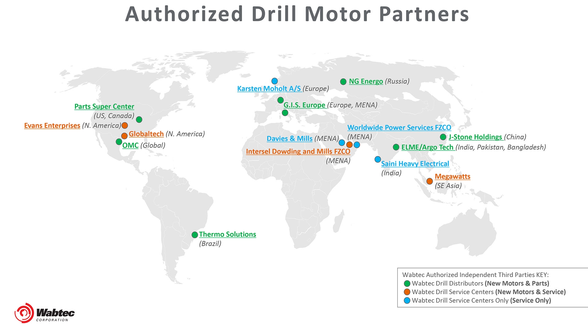 Wabtec Authorized Drill Motor Partners Map