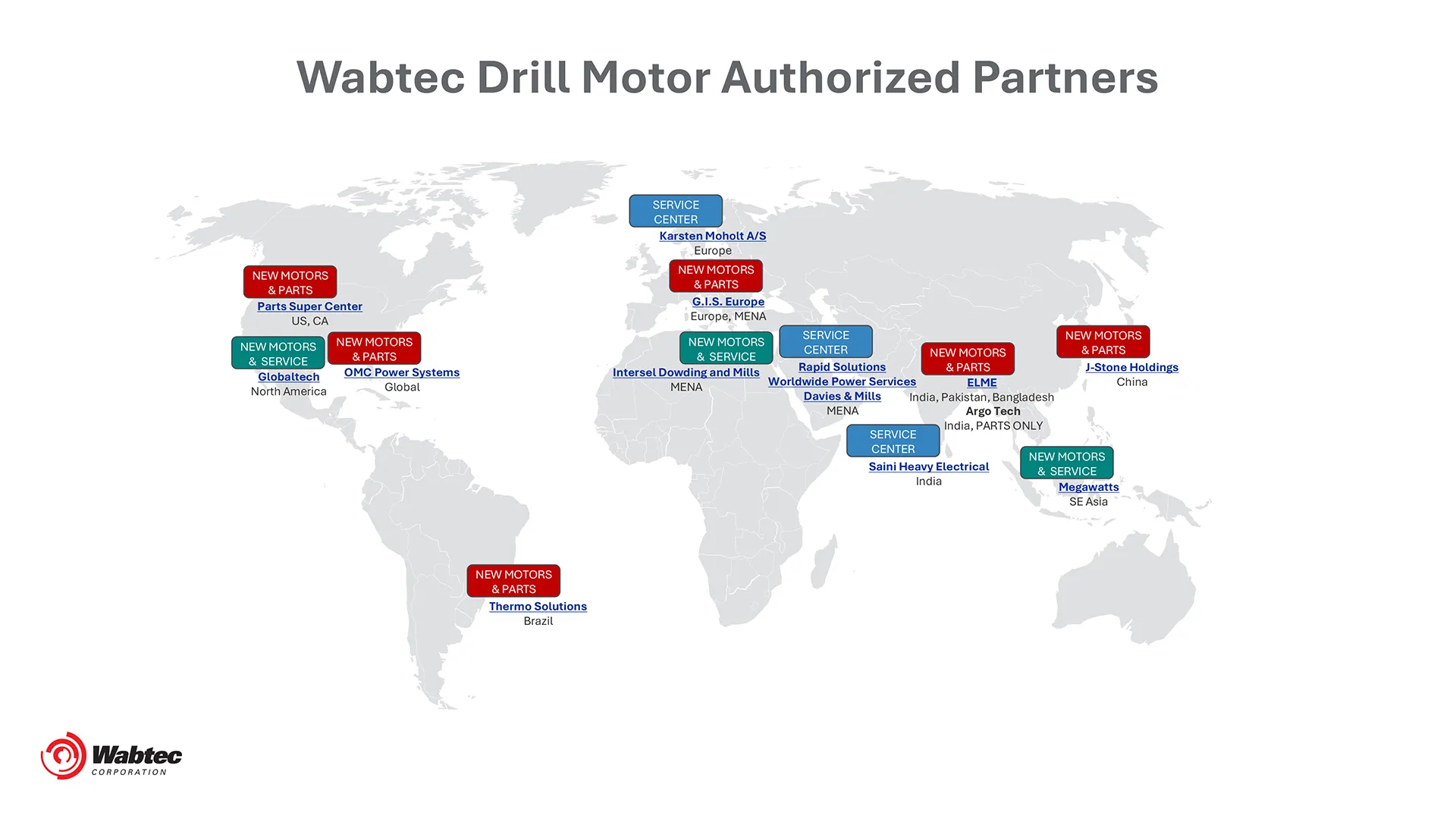Wabtec Authorized Drill Motor Partners Map