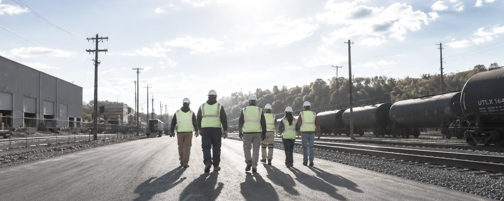 Forgeworks team walking through an active rail yard
